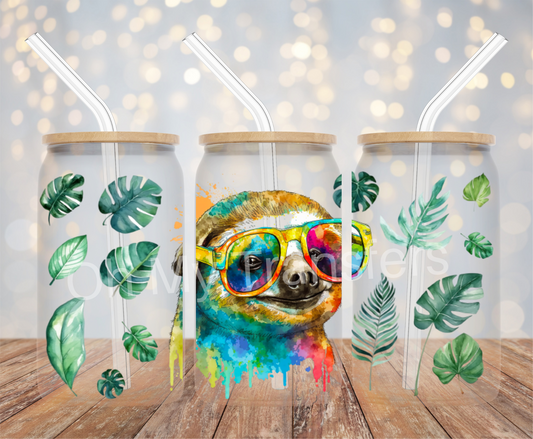 Sloth Glasses UV DTF Cup Wrap