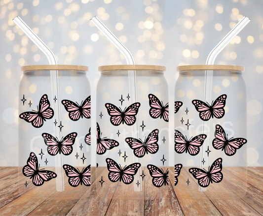 Pink & Black Butterflies UV DTF Cup Wrap