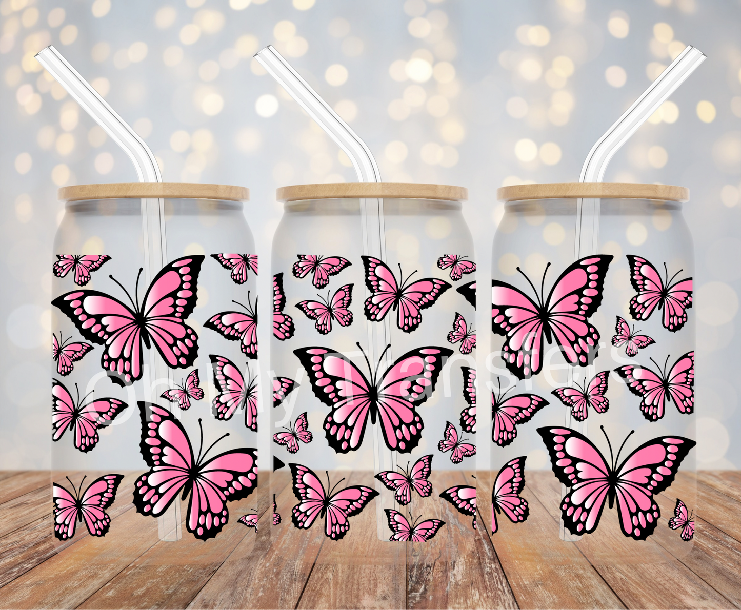Gradient Pink Butterflies UV DTF Cup Wrap