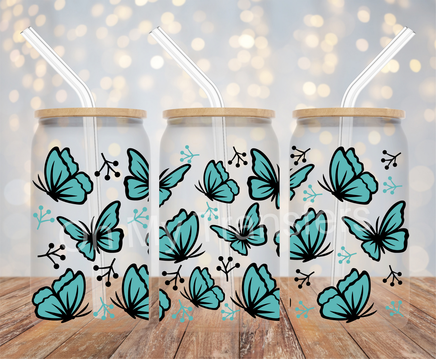 Butterfly Blue UV DTF Cup Wrap