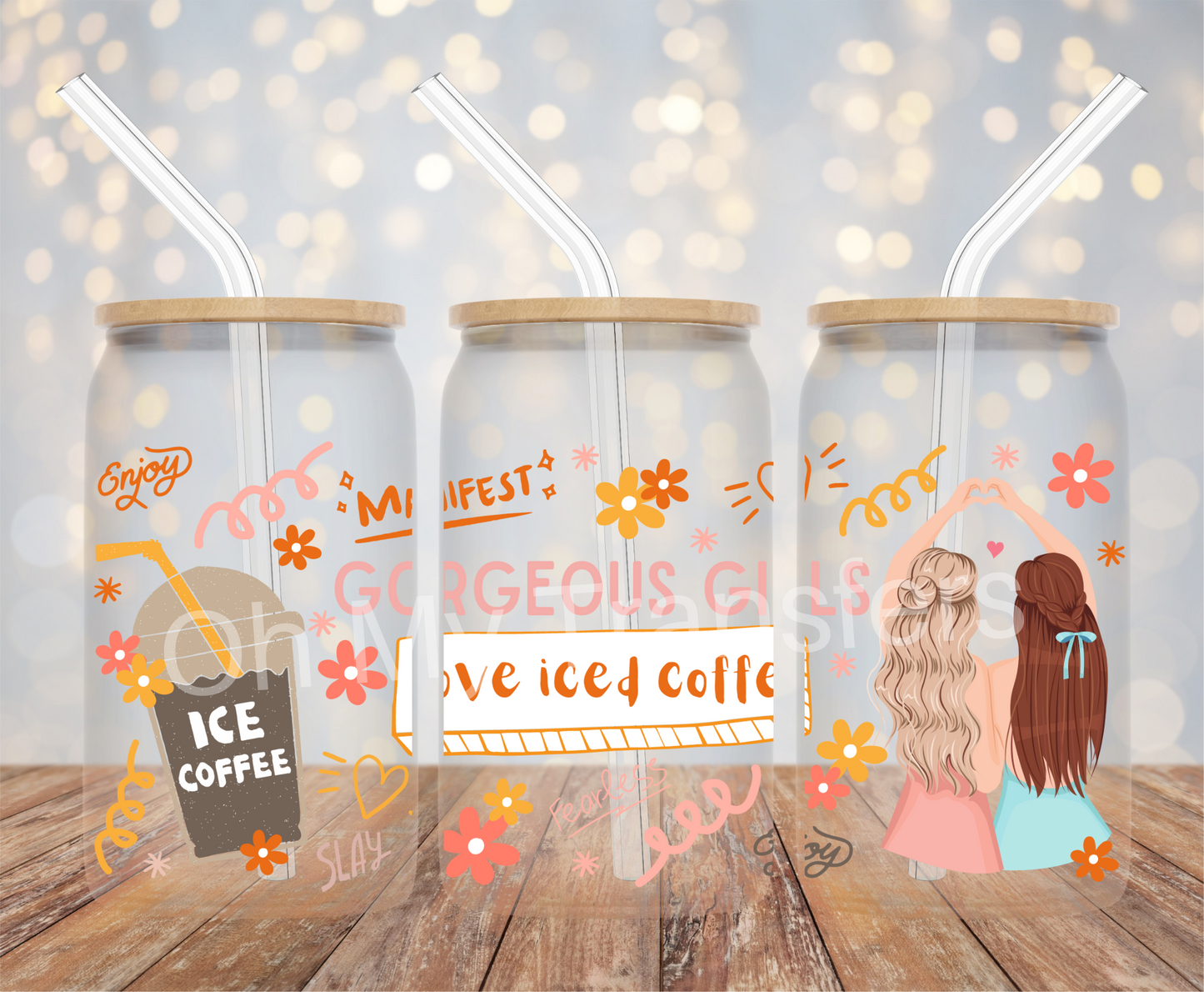 Gorgeous Girls Love Iced Coffee UV DTF Cup Wrap