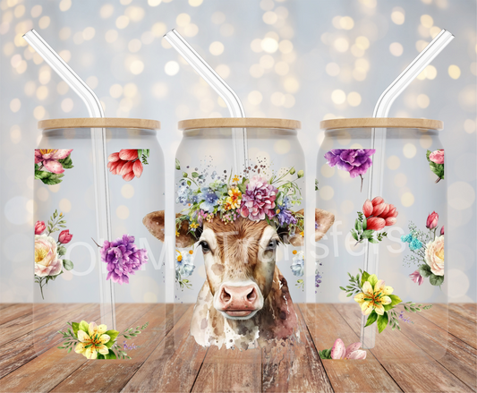 Flower Crown Cow UV DTF Cup Wrap