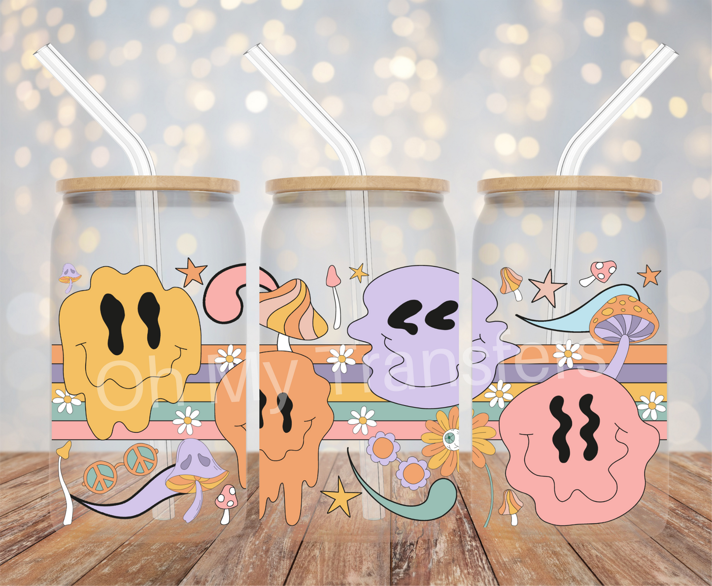 Pastel Smiley Face UV DTF Cup Wrap