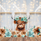 Highland Cow Turquoise Flower Crown UV DTF Wrap