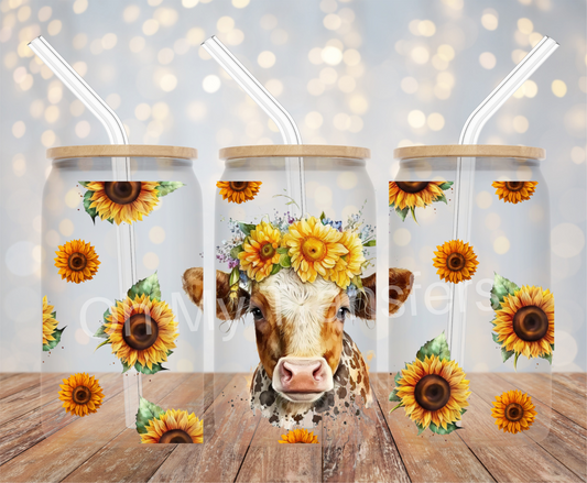 Cow Sunflower Crown UV DTF Cup Wrap