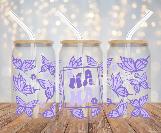 Mama Purple Butterflies UV DTF Cup Wrap