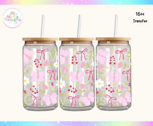 Butterflies & Bows Pink UV DTF Cup Wrap
