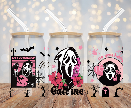 Ghost Face Hot Pink UV DTF Cup Wrap