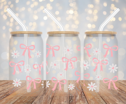 Pink Bows & Daisies Pink Heart UV DTF Cup Wrap