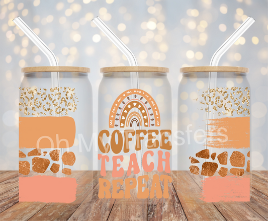 Coffee Teach Repeat UV DTF Cup Wrap