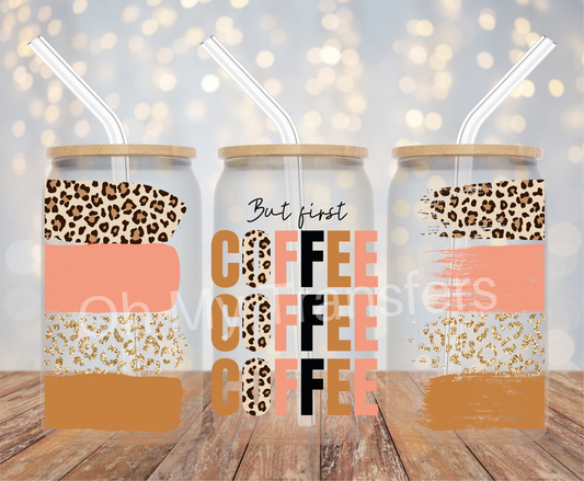 But First Coffee Leopard UV DTF Cup Wrap