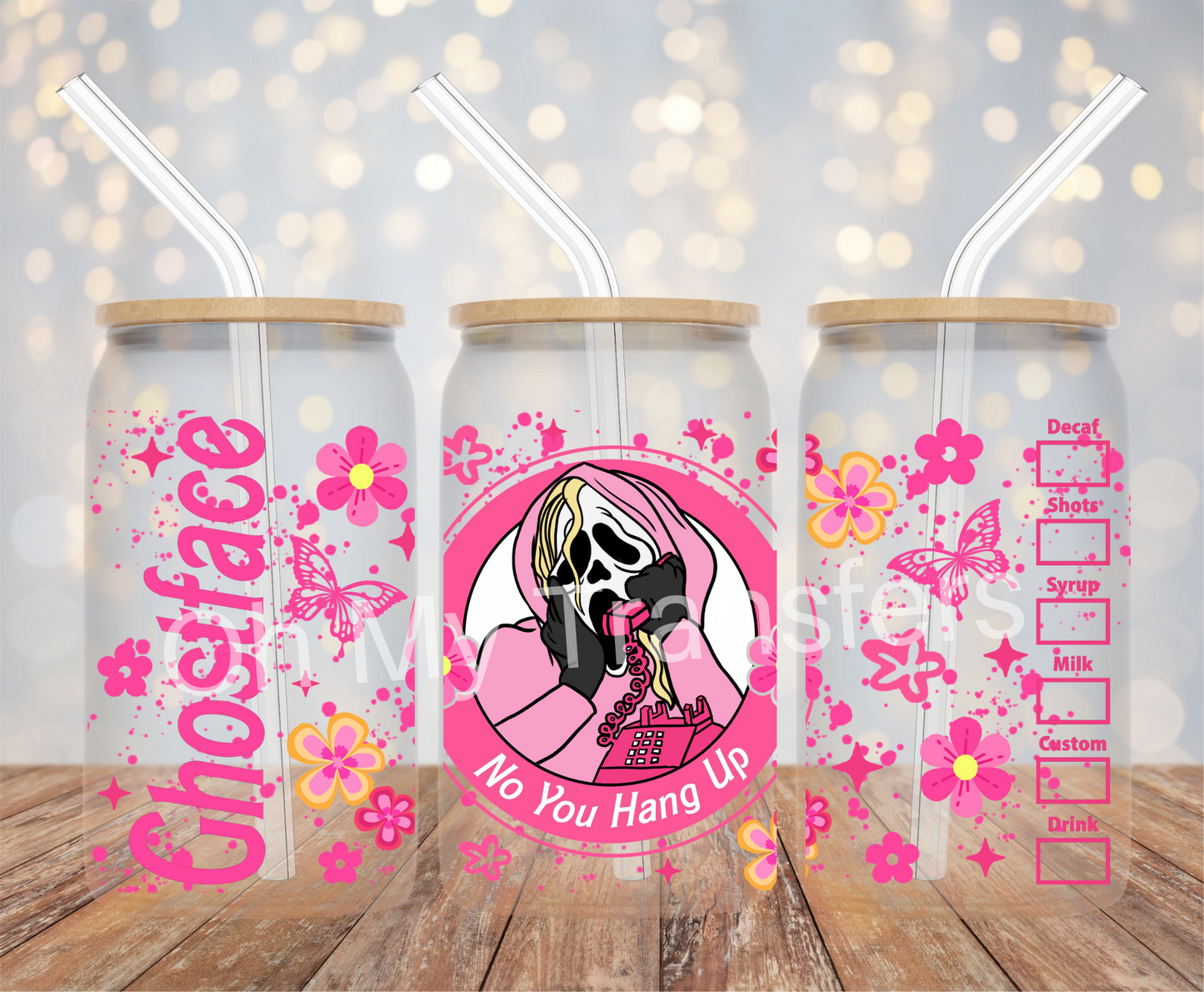 Ghostface Pink Butterfly UV DTF Cup Wrap