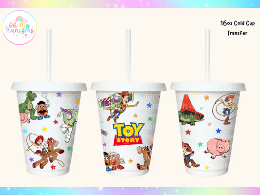 Toy Cartoon Stars 16oz Cold Cup UV DTF Transfer