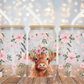 Highland Cow Pink Flowers UV DTF Cup Wrap