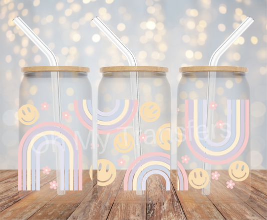 Pastel Rainbow & Smiley Faces UV DTF Cup Wrap