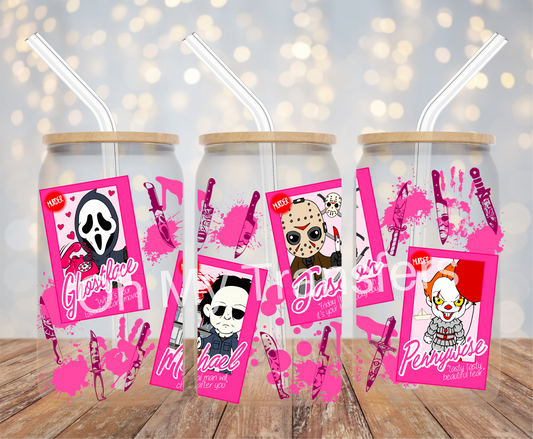 Pink Horror Cards Cartoon UV DTF Cup Wrap