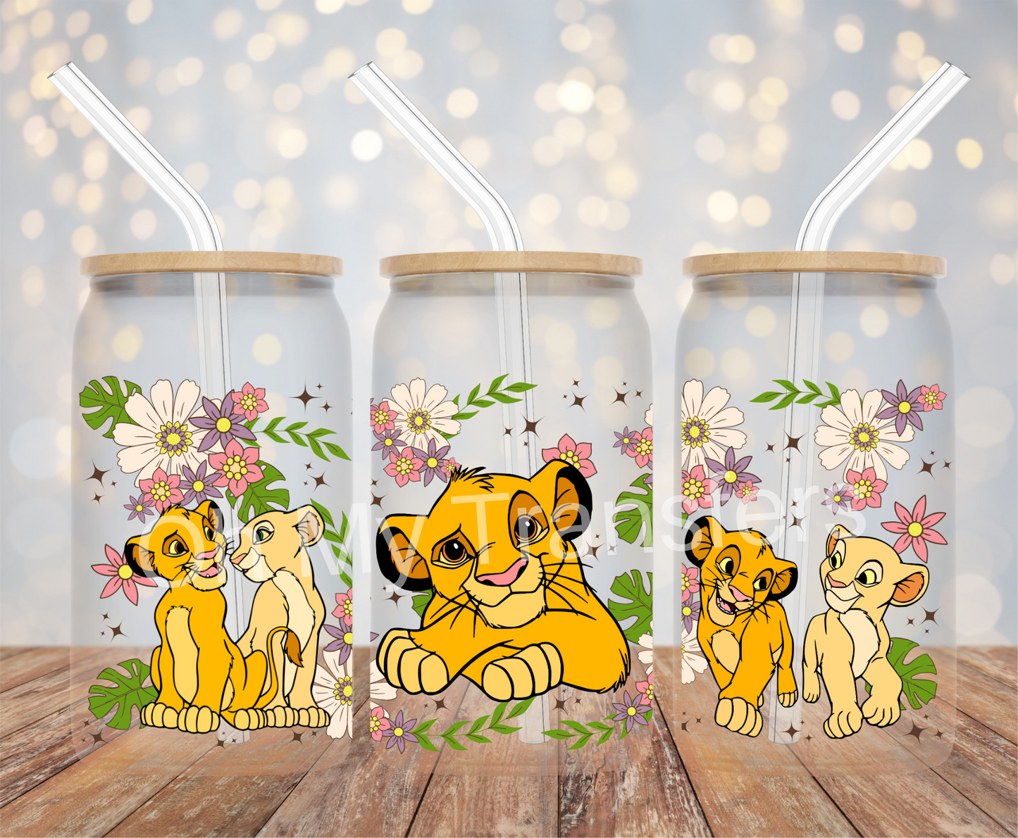 Lion Floral Green UV DTF Cup Wrap