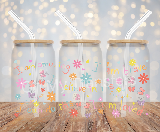 Colourful Affirmations & Flowers UV DTF Cup Wrap