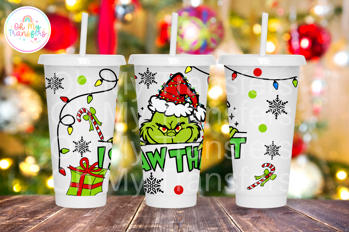 Green Xmas Cartoon I Saw That 24oz UV DTF Wrap