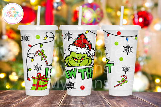 Green Xmas Cartoon I Saw That 24oz UV DTF Wrap