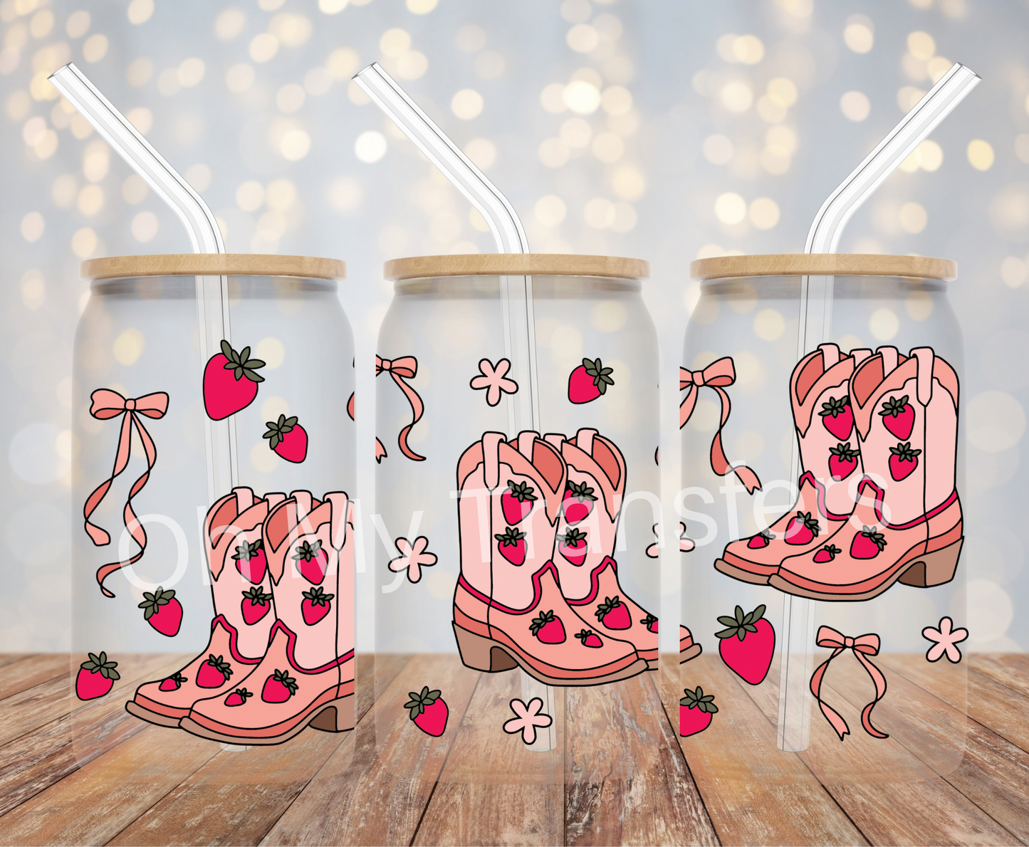 Strawberry Boots & Bows UV DTF Cup Wrap