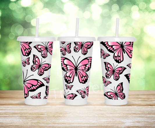 Gradient Pink Butterflies 24oz UV DTF Wrap