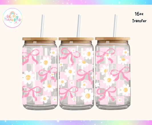 Checkered Pink Bows UV DTF Cup Wrap