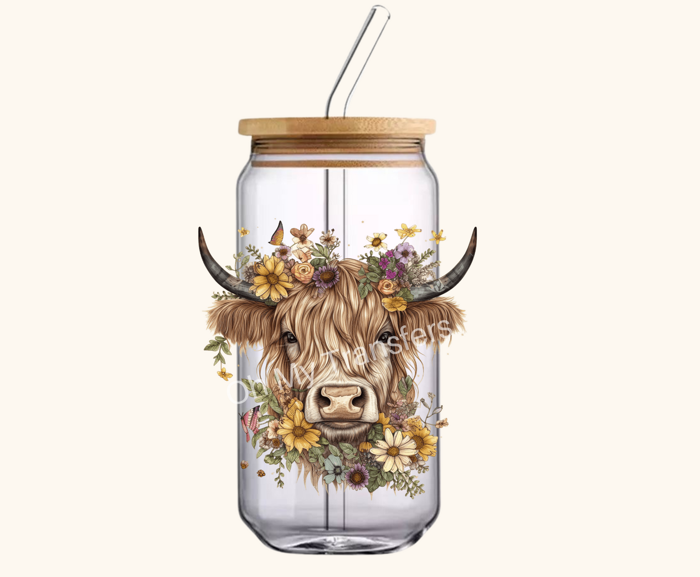Highland Cow Flower Crown 4.5" UV DTF Decal