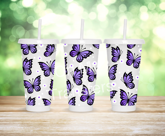 Purple Butterlies & Daisies 24oz UV DTF Wrap