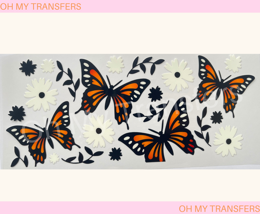 Monarch Butterfly White Flower UV DTF Cup Wrap