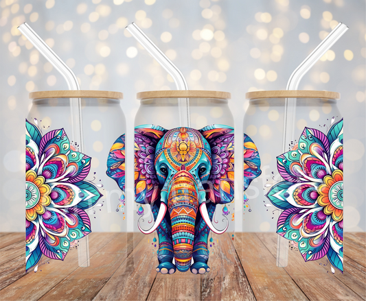 Colourful Pattern Elephant UV DTF Cup Wrap