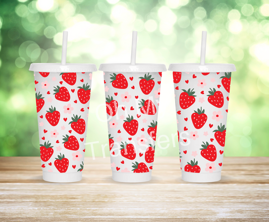 Cute Strawbs & Flowers 24oz UV DTF Wrap