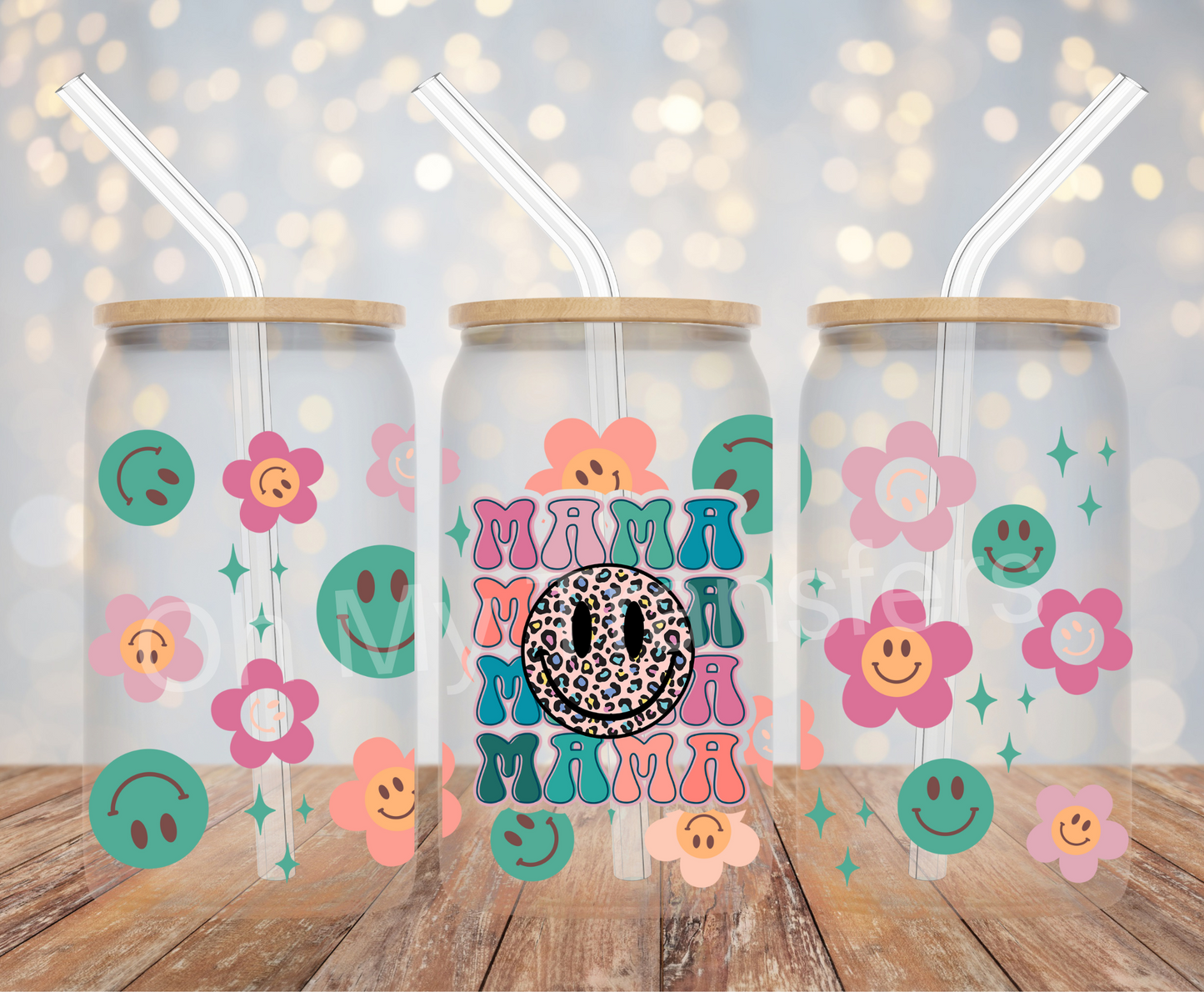 Mama Leopard Smiley UV DTF Cup Wrap