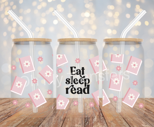 Eat Sleep Read Black UV DTF Cup Wrap