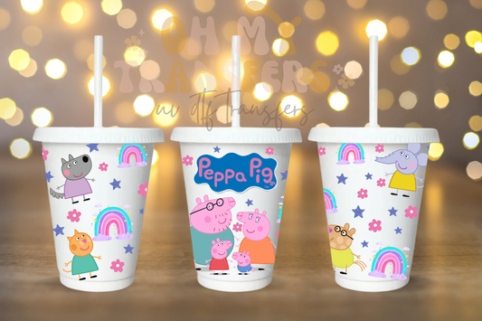 Peppa Colourful Rainbow 16oz Cold Cup UV DTF Transfer