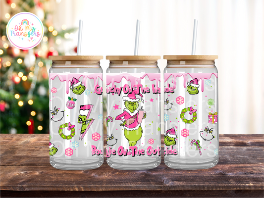 Xmas Cartoon Pink Drip UV DTF Cup Wrap