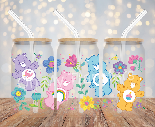 Colourful Bears Colourful Flowers UV DTF Cup Wrap